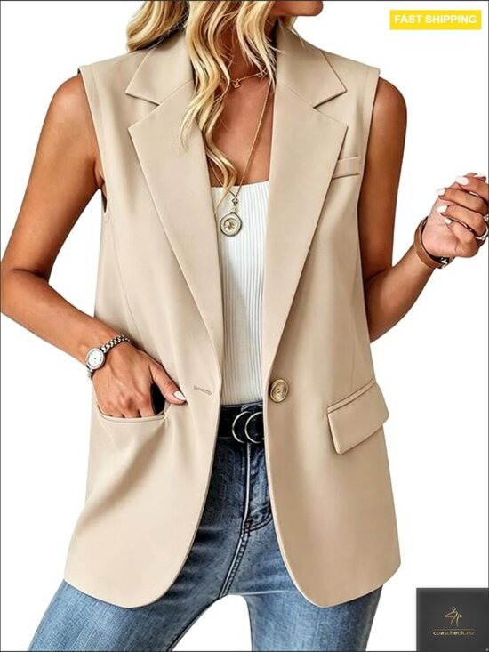 Jackets & Blazers - Sleeveless Blazer Vest Business Casual Work Jacket Trendy Office Outfit Regular